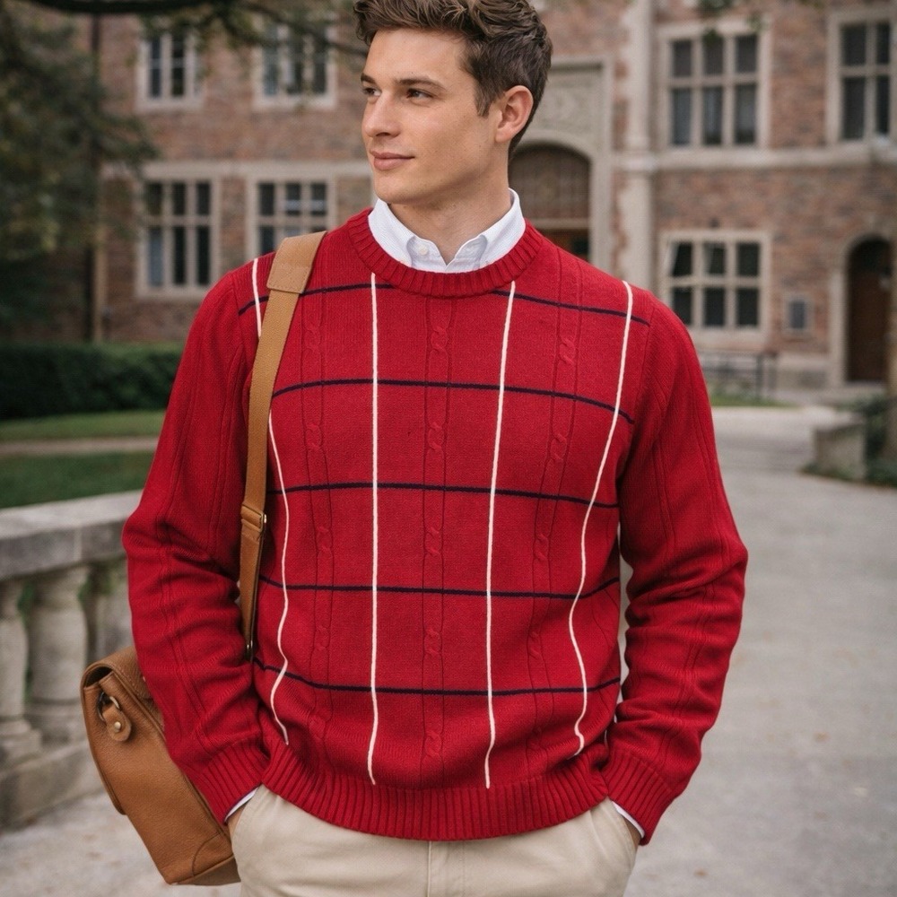 VTG Bill Blass Red Cable Knit Sweater Mens XL Preppy Academia 90s Y2K Grandpa‎